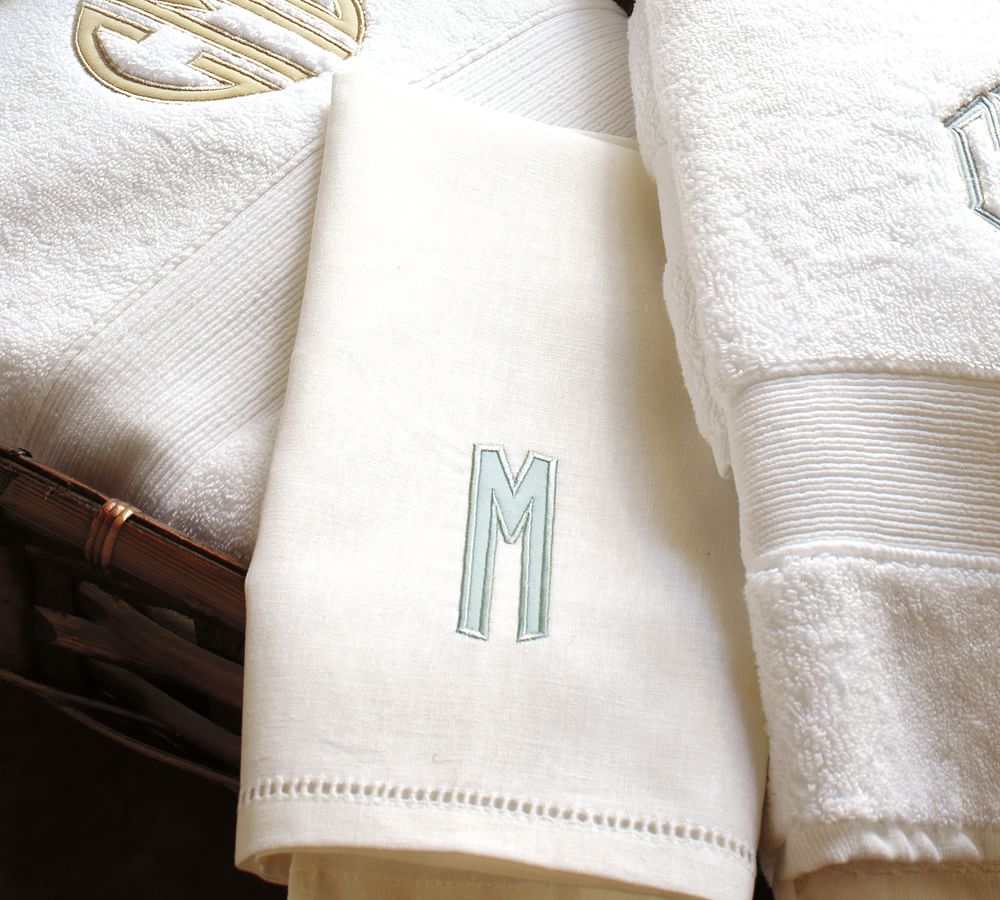 Linen Hemstitch Applique Guest Towels, Set of 2 Pottery Barn