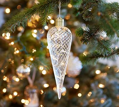 Lit Twist Glass Christmas Ornament - Cone | Pottery Barn