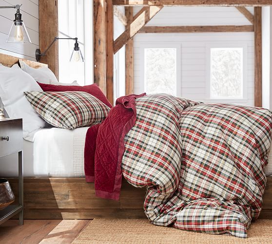 pottery barn plaid duvet cover