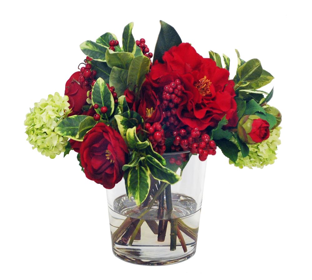 Faux Camellia in Glass Vase Artificial Flowers Pottery Barn