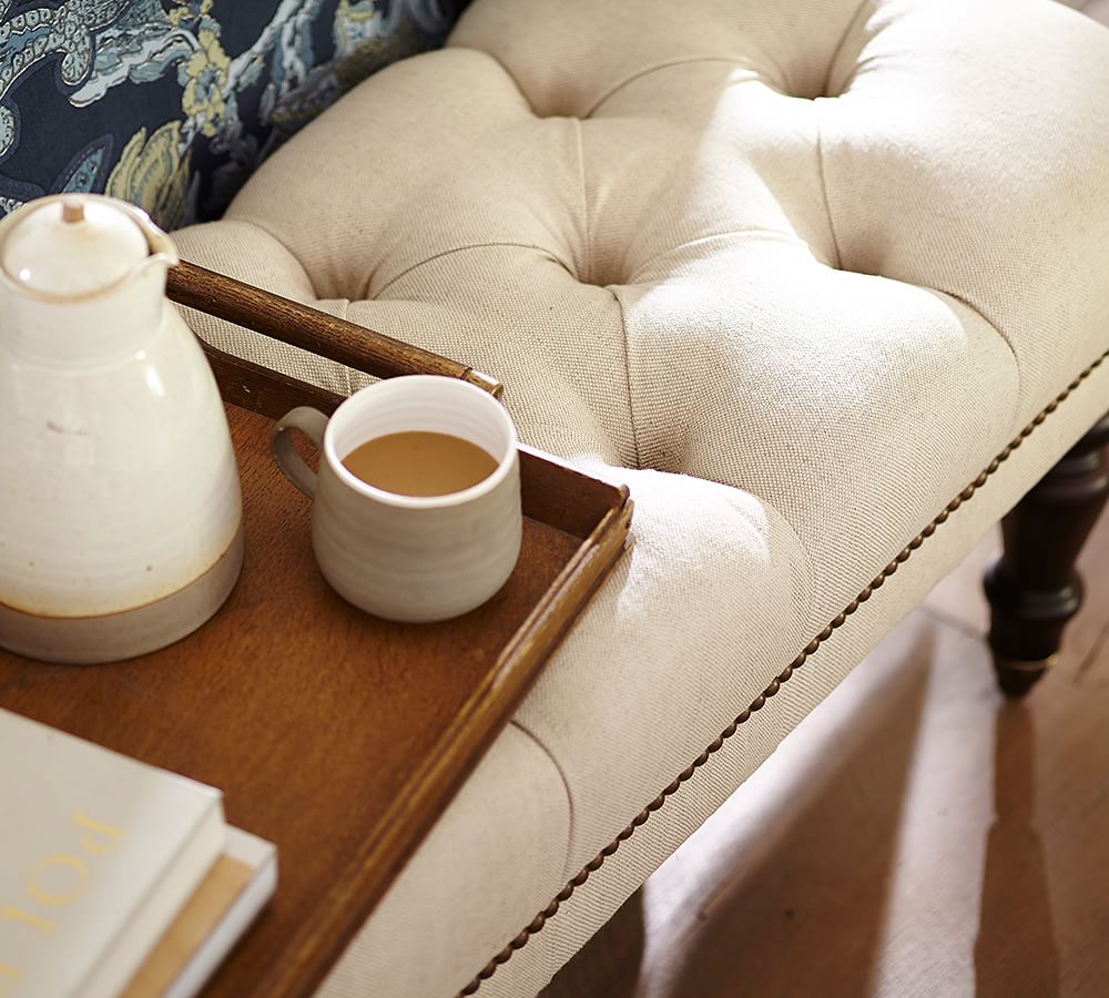 Raleigh Tufted Upholstered King Bench Pottery Barn