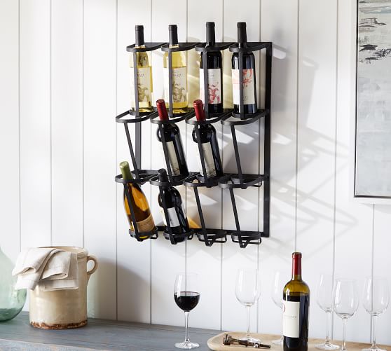 Barnwood Wall Mount Wine Rack holds 4 Wines and 4 Long Stem Glass Rustic Reclaimed Wood Oceanside Blue Empire USA 