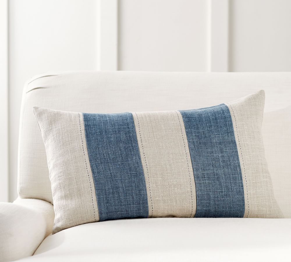 Pieced Belgian Linen Lumbar Pillow Cover Pottery Barn