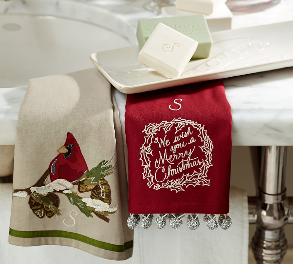 Cardinal Embroidered Guest Towels, Set of 2 | Pottery Barn