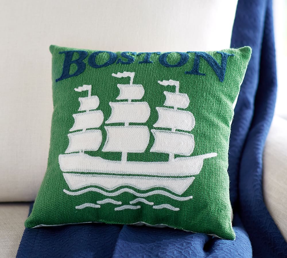 Boston Crewel Embroidered Decorative Pillow Pottery Barn