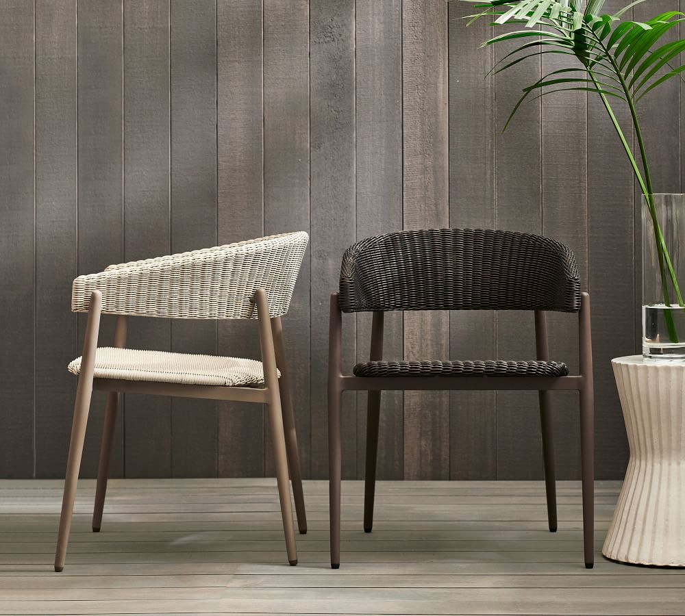 Antigua AllWeather Wicker Dining Armchair, Fog Gray Pottery Barn