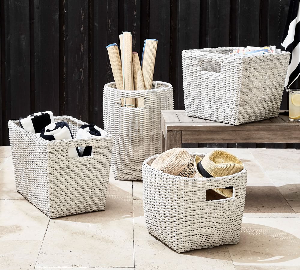 Torrey AllWeather Wicker Baskets White Wash Pottery Barn