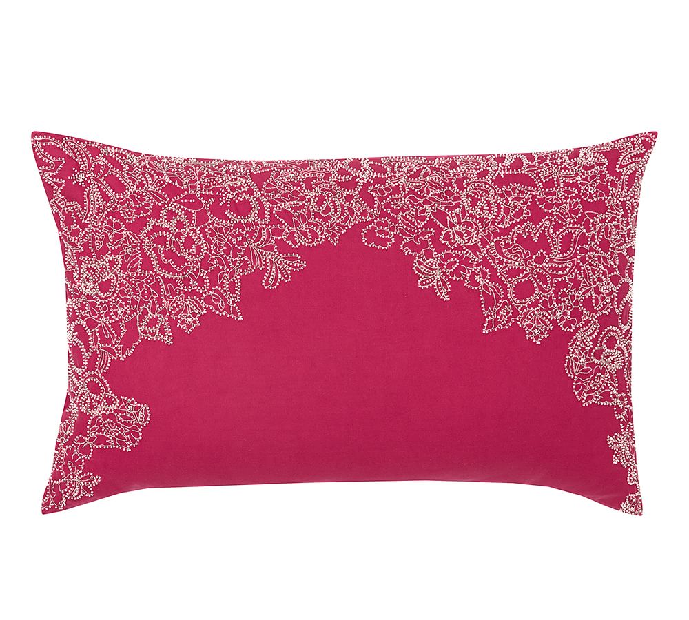 Floral Frame Beaded Lumbar Decorative Pillow Cover Pottery Barn