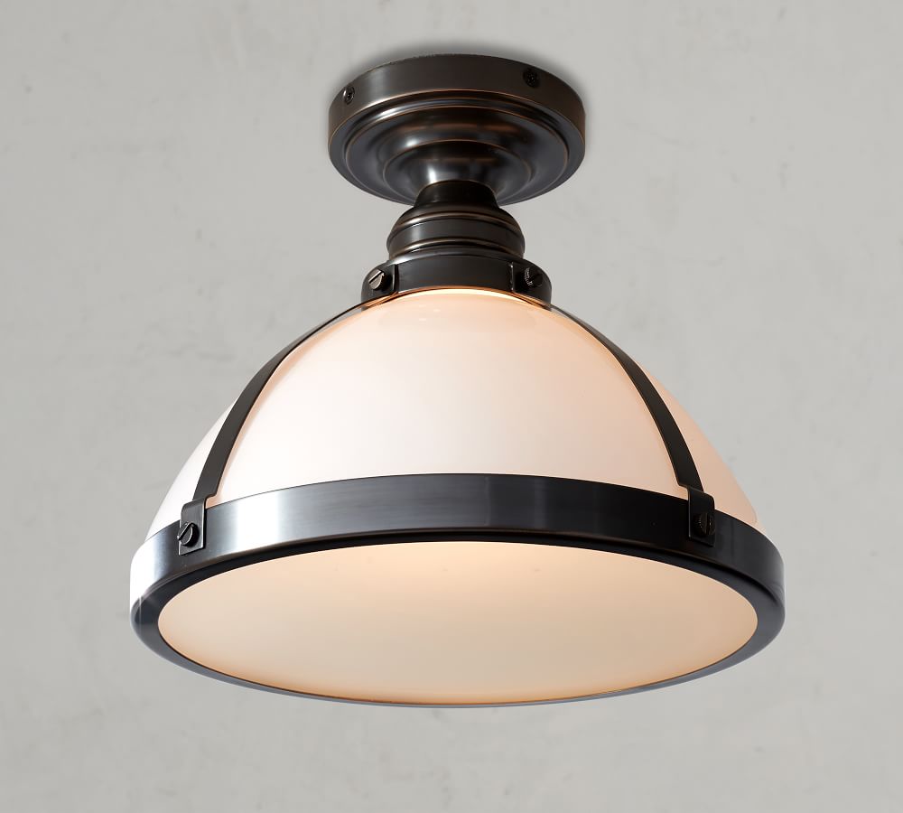 Custom Industrial Milk Glass Flush Mount Pottery Barn