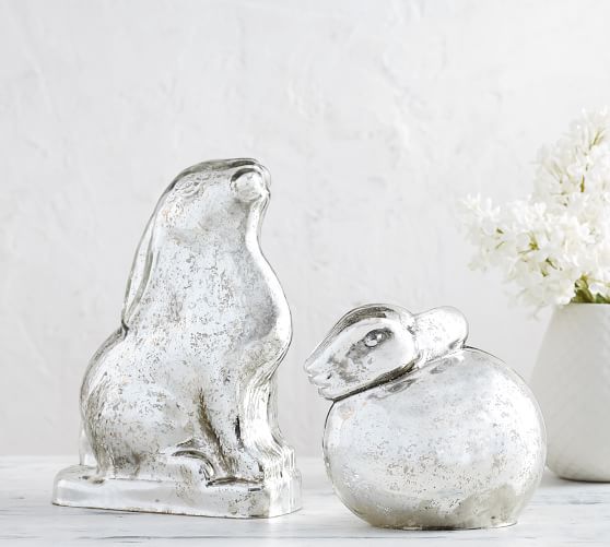 Details about   9.5" Long Silver Mercury Glass Easter Bunny Rabbit Figure 
