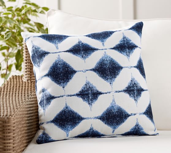 Pottery Barn Mona Ikat Indoor Outdoor Pillow Aqua Blue NEW 2 Available 