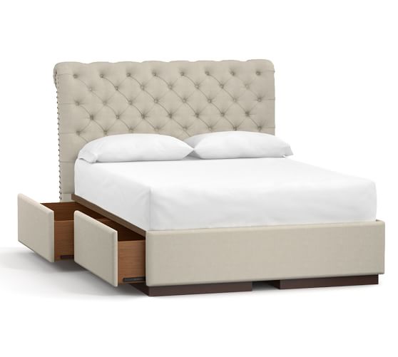 queen tufted bed frame with storage