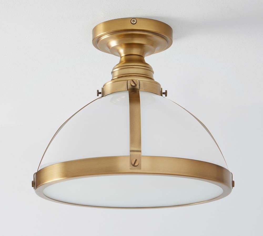 Custom Industrial Milk Glass Flush Mount Pottery Barn