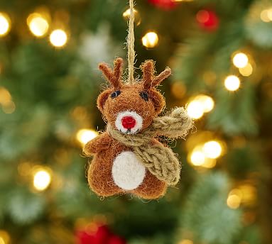 Mini Felt Reindeer Ornament, Brown | Pottery Barn