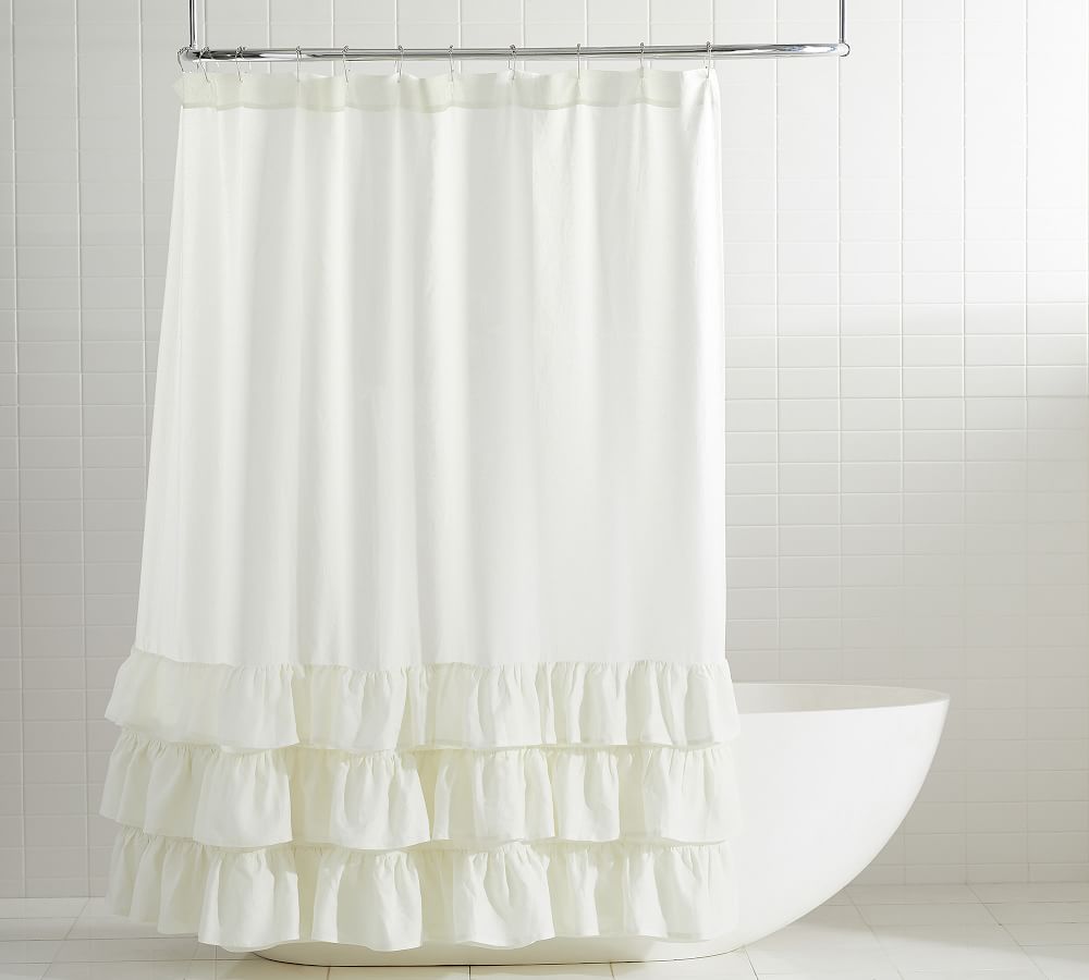 Linen Ruffle Shower Curtain Pottery Barn