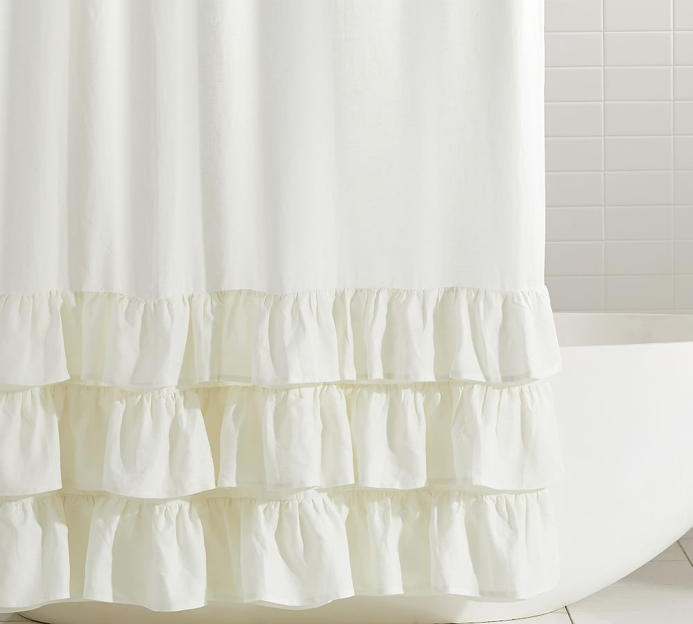 Linen Ruffle Shower Curtain Pottery Barn