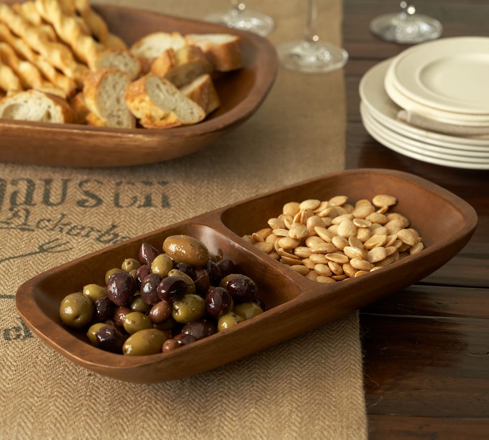 Vintage Wood Divided Snack Bowl Pottery Barn