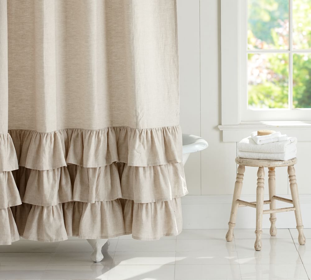 Linen Ruffle Shower Curtain Pottery Barn