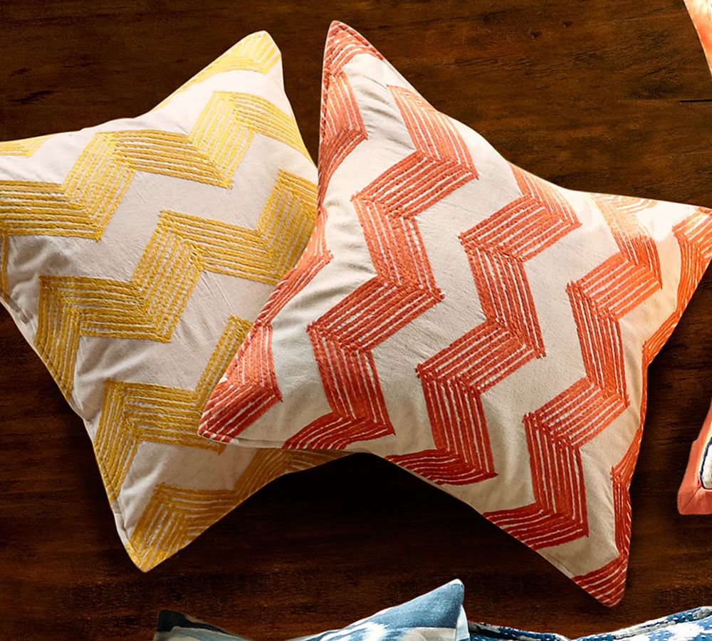ZigZag Embroidered Decorative Pillow Covers Pottery Barn