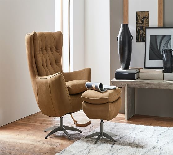 wells tufted leather swivel armchair