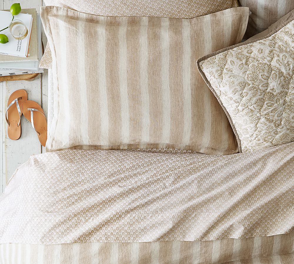 Jamie Stripe Linen Cotton Pillow Sham - Flax | Pottery Barn