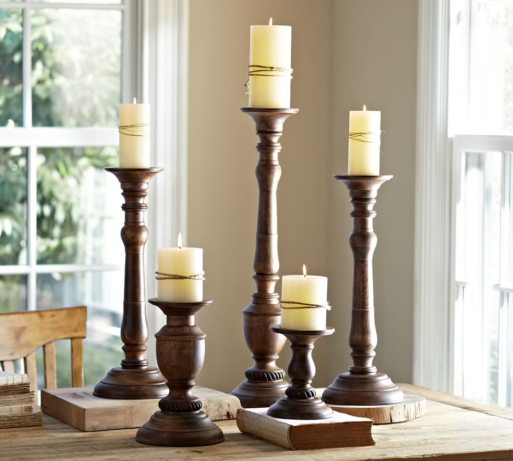 Oxford Turned Wood Candle Holders Pottery Barn 1252