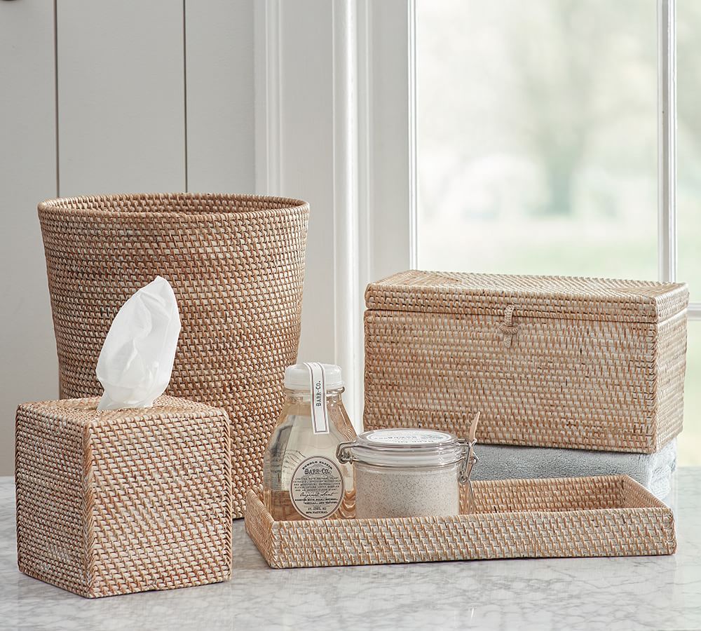 Tava Handwoven Rattan Bathroom Accessories Pottery Barn