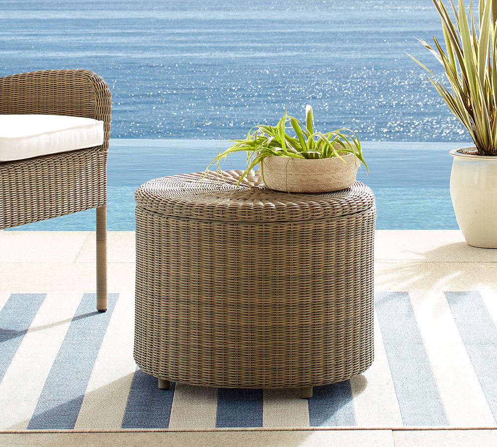 AllWeather Wicker Round Storage Outdoor Side Table Pottery Barn