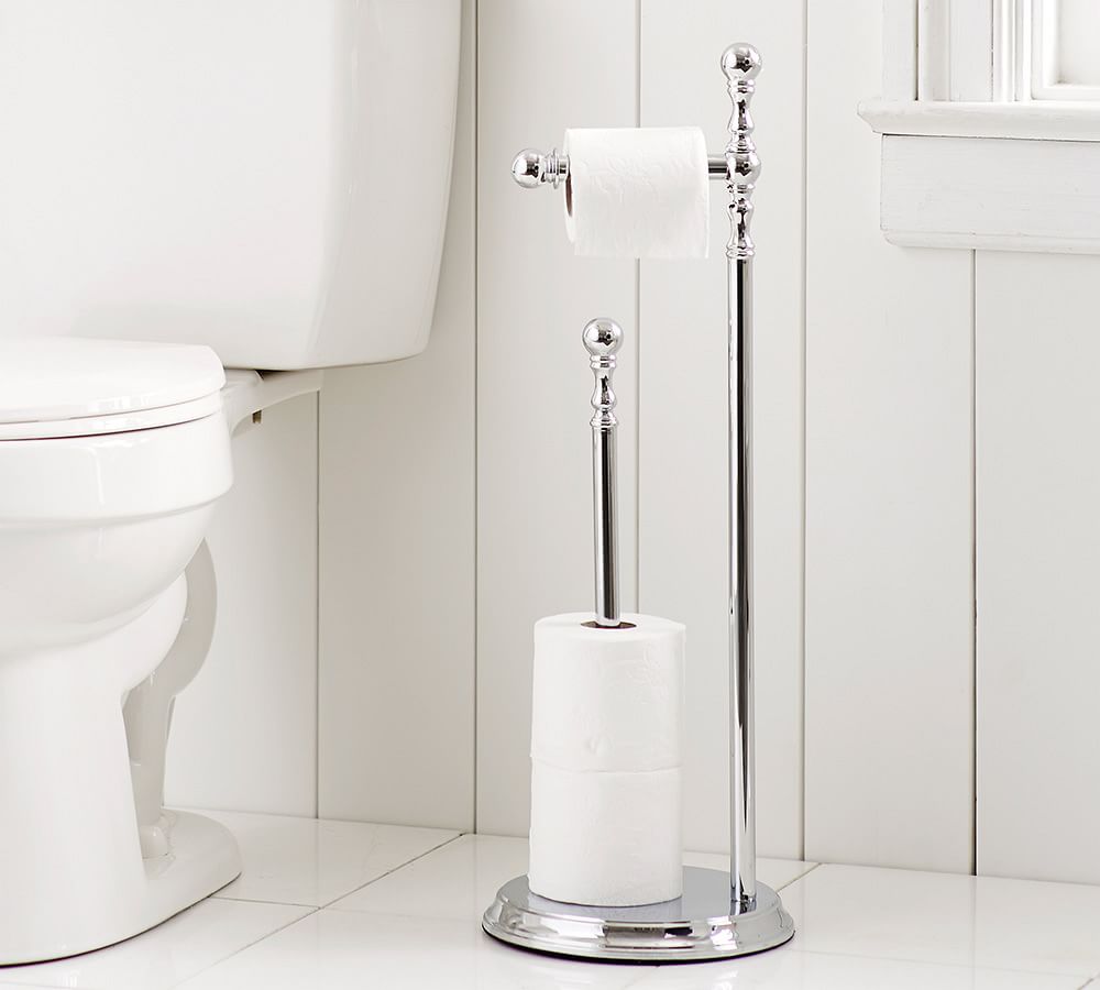 Floor Standing Toilet Paper Holder with Toilet Brush Stand Rack Storage 