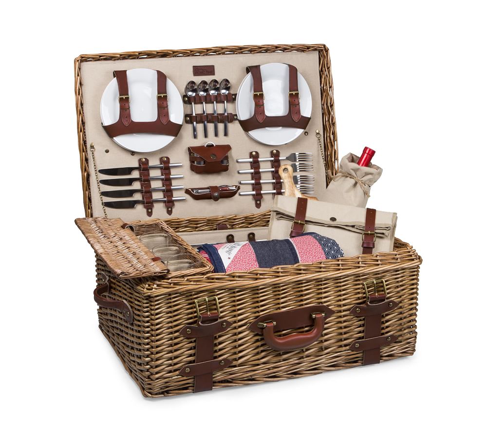 Westminister Woven Picnic Basket, Set for 4 Pottery Barn