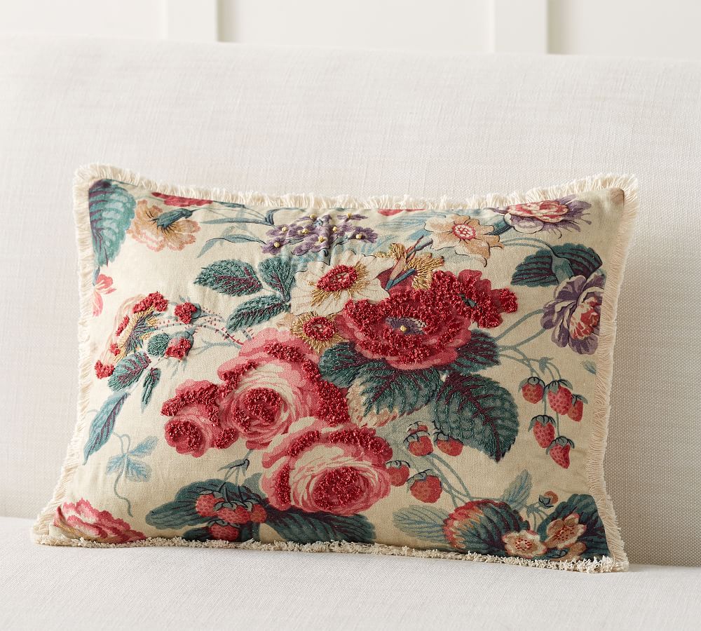 Elia Floral Embroidered Decorative Pillow Cover Pottery Barn