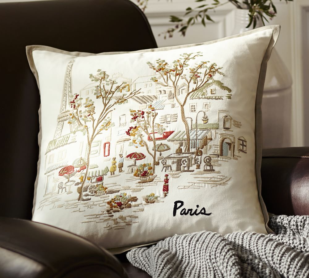 Paris Embroidered Decorative Pillow Cover Pottery Barn
