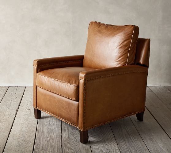 tyler leather square arm recliner with nailheads