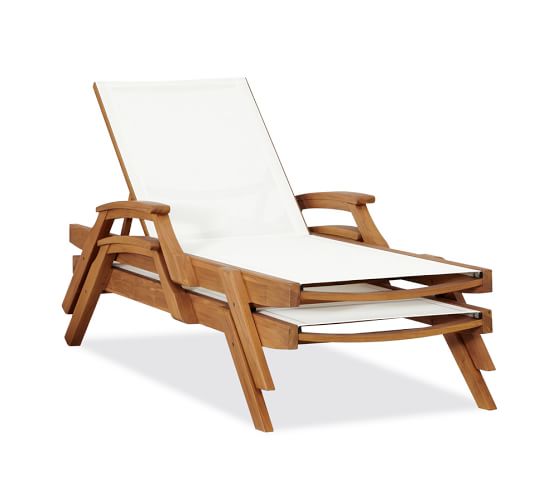 teak and mesh chaise lounge