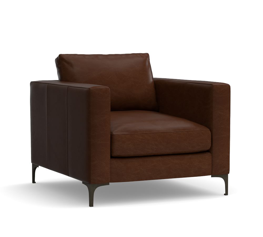 Jake Leather Armchair with Bronze Legs, Down Blend Wrapped Cushions