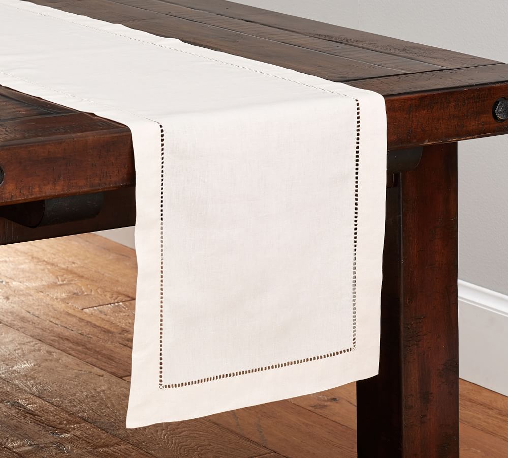 Monique Lhuillier Linen Hemstitch Table Runner Pottery Barn