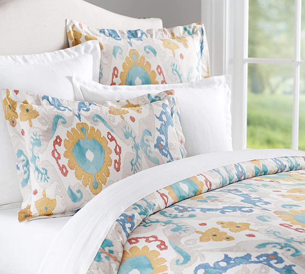 Sarina Ikat Organic Patterned Duvet Cover & Shams Pottery Barn
