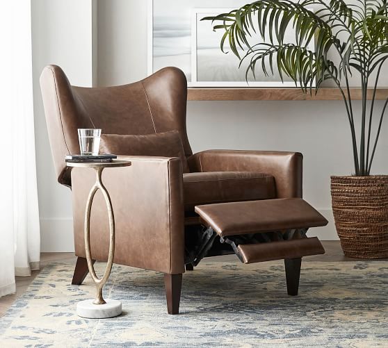 pottery barn leather wingback chair