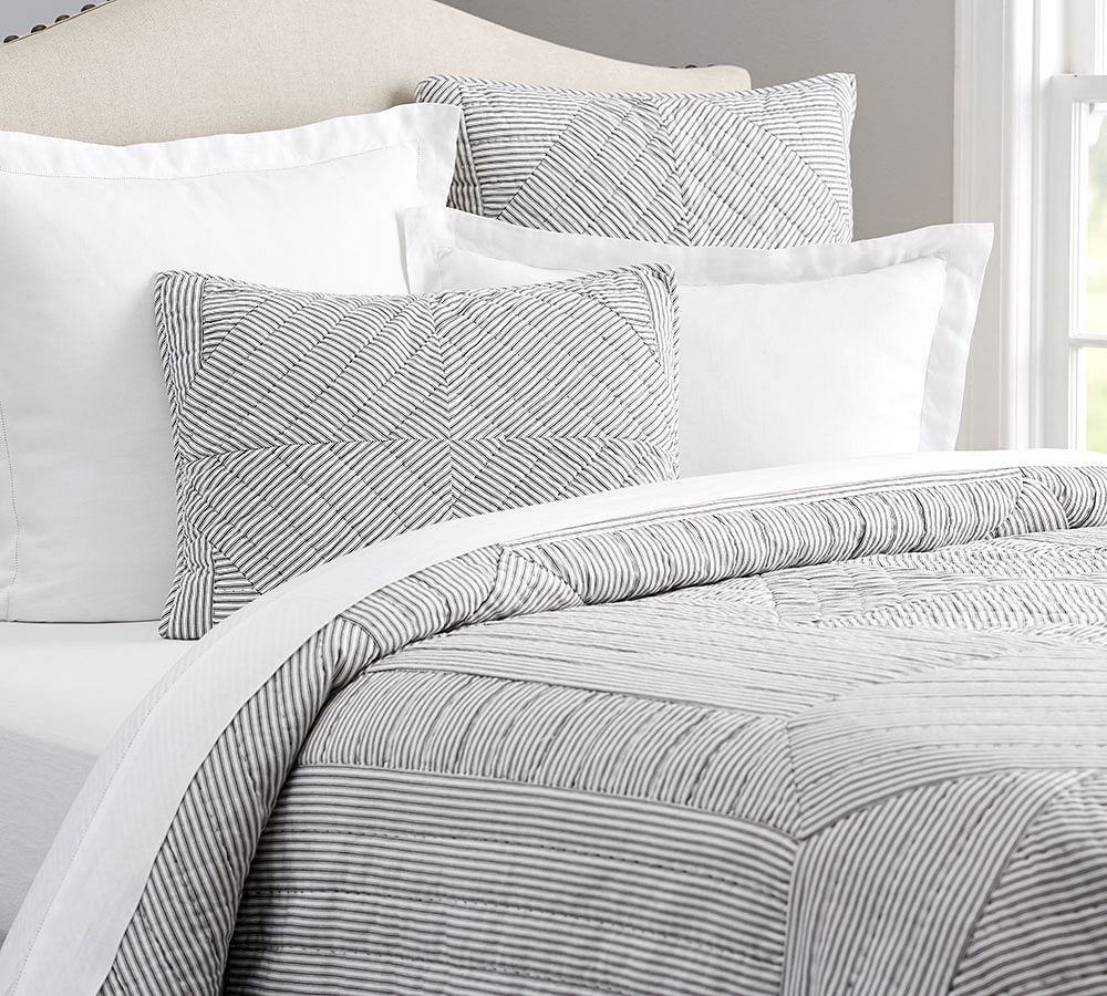 pottery barn ticking stripe bedding