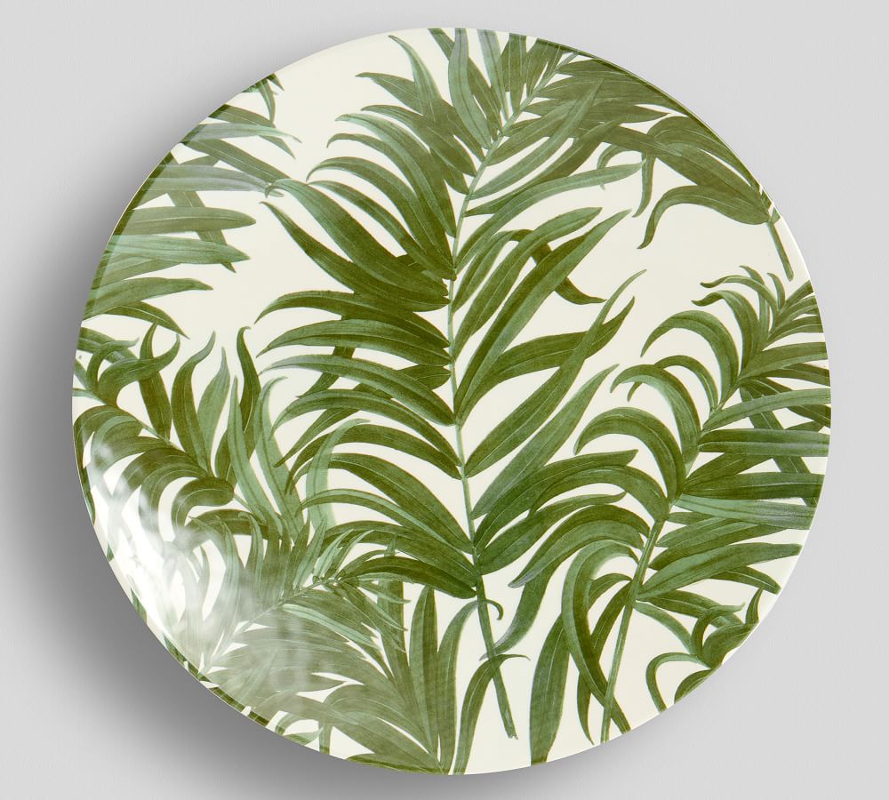 Tropical Kitchen Melamine Plastic Plates Set of 4 Palm Tree Leaves Print 