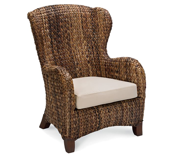 pottery barn seagrass wing chair