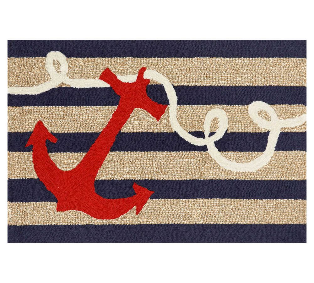 Nautical Anchor Navy and Cream Outdoor Accent Rug 24"x36"