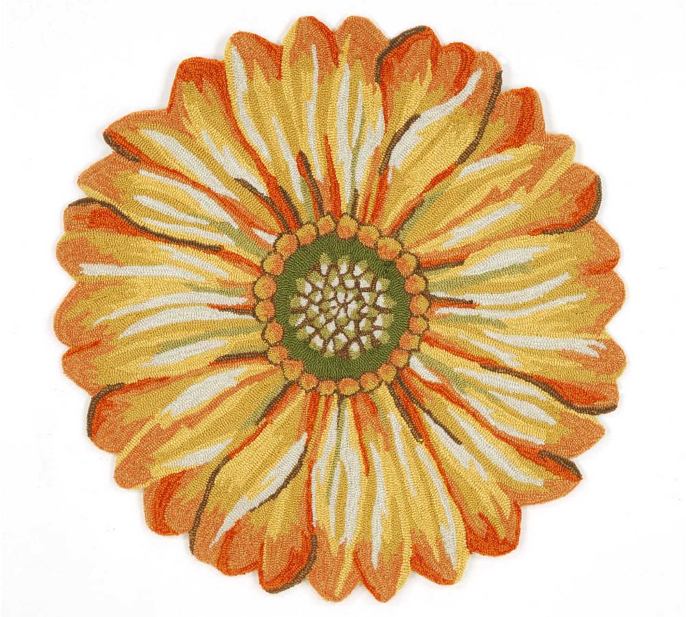 Handmade Ivory Sunflower Round Wool-Blend Tufted Rug 5'