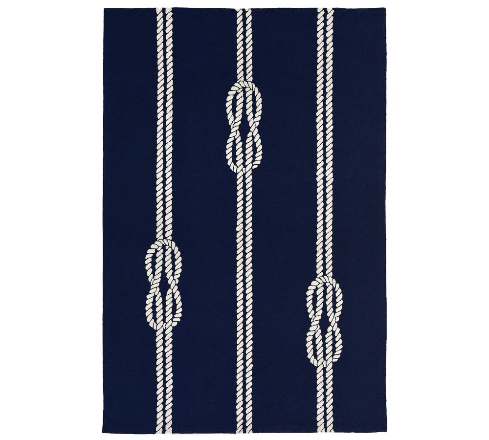 Navy Blue and White Synthetic Hand-Tufted Coastal Area Rug