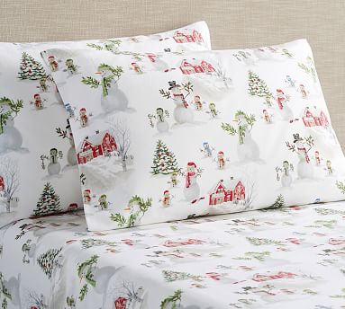 Snowman Flannel Sheet Set | Pottery Barn