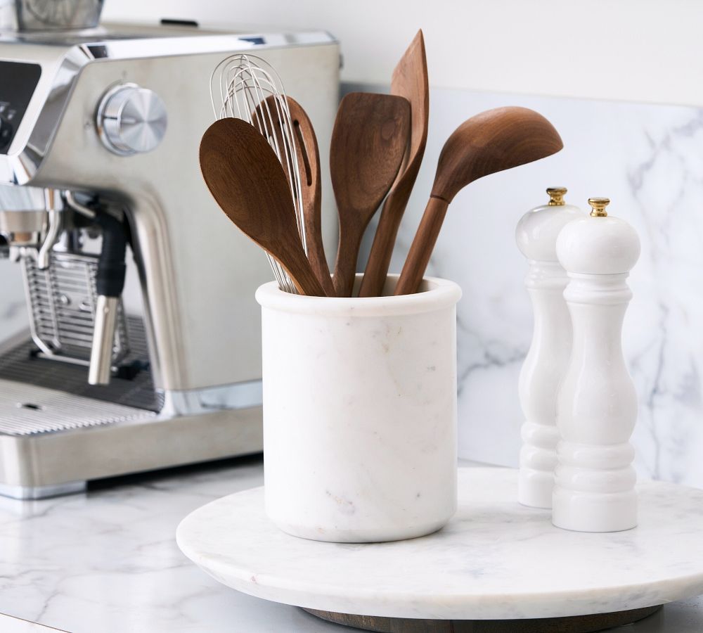 White Marble Kitchen Utensil Holder Kitchen Accessories Pottery Barn