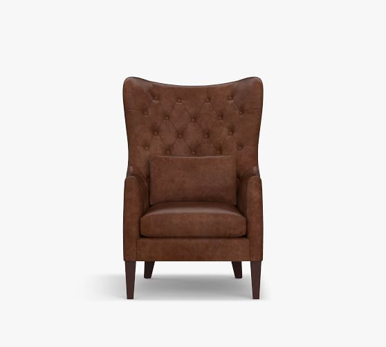 pottery barn leather wingback chair