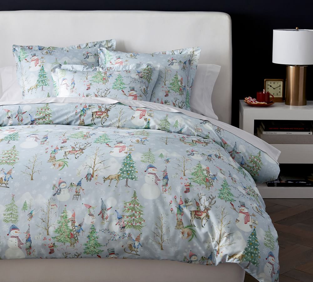 Snow Day Gnomes Organic Percale Duvet Cover Pottery Barn