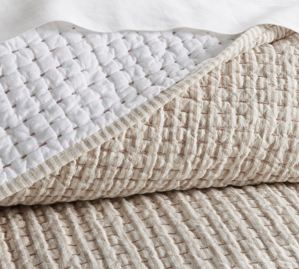 PickStitch Wheaton Reversible Striped Cotton/Linen Quilt Pottery Barn