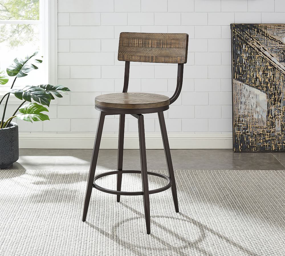 Arnold Reclaimed Wood Swivel Bar & Counter Stools Pottery Barn